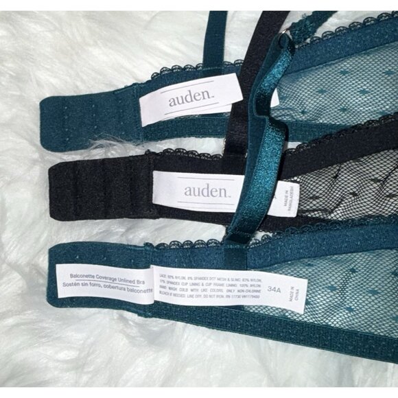 3 Auden Balconette Coverage Unlined Bras Lace Underwire Womens 34A Teal Black - Picture 7 of 7